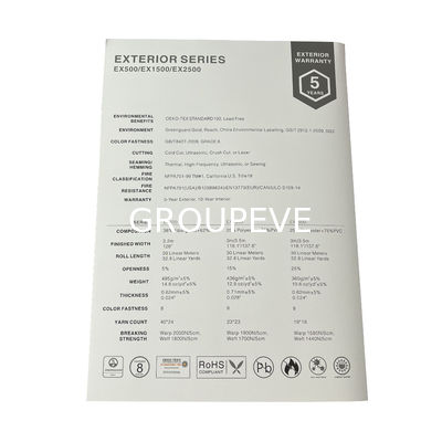 Sonnencreme Roller Blind Plain Weave Fiberglass PVC Beschichtete Schirmgewebe für Roller Blinds mit 3% Öffnungsgrad